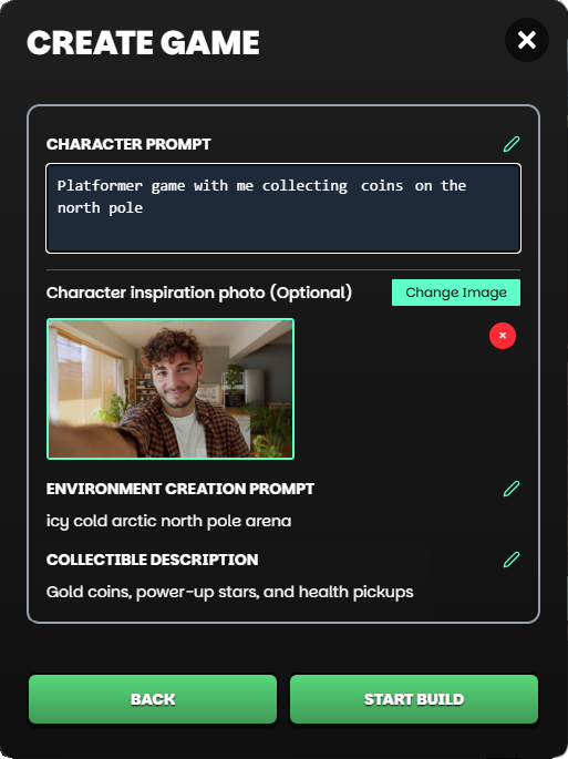 descriptive text prompt used with a selfie 